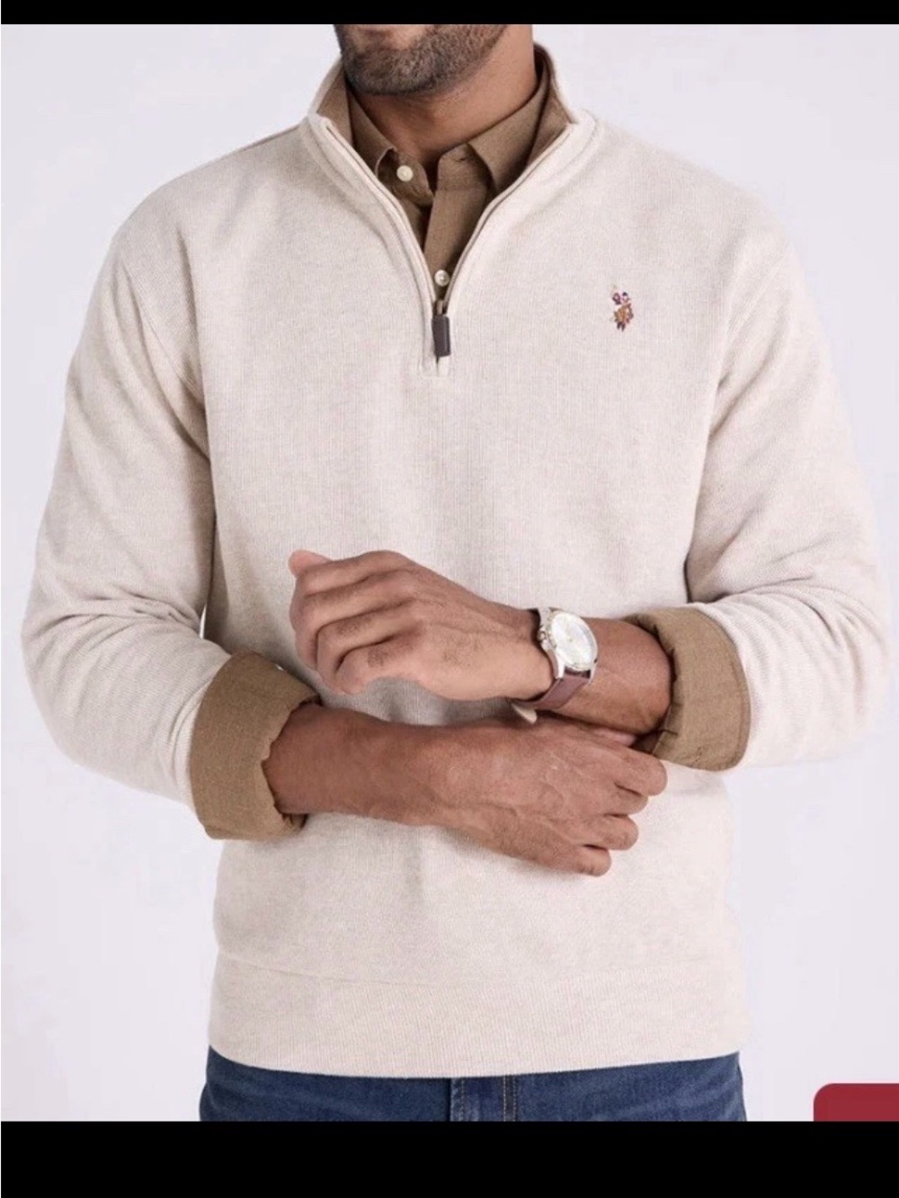U.S. Polo Assn. Cream Half-Zip Sweater with Embroidered Logo
